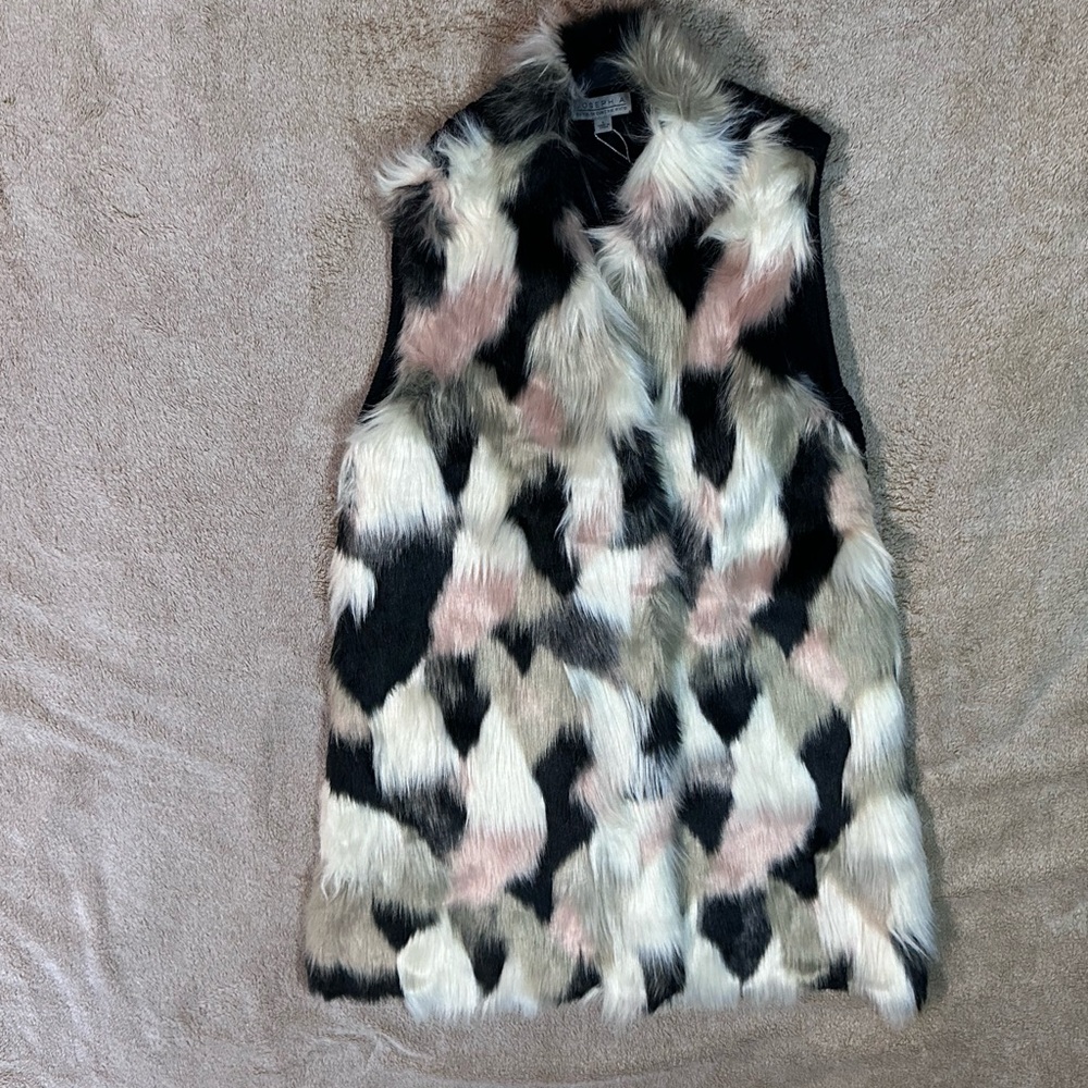 Joseph A Multicolor Pink Faux Fur Vest Jacket